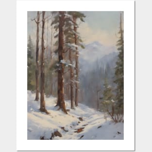 Forest Trees on Snowy Landscape Posters and Art